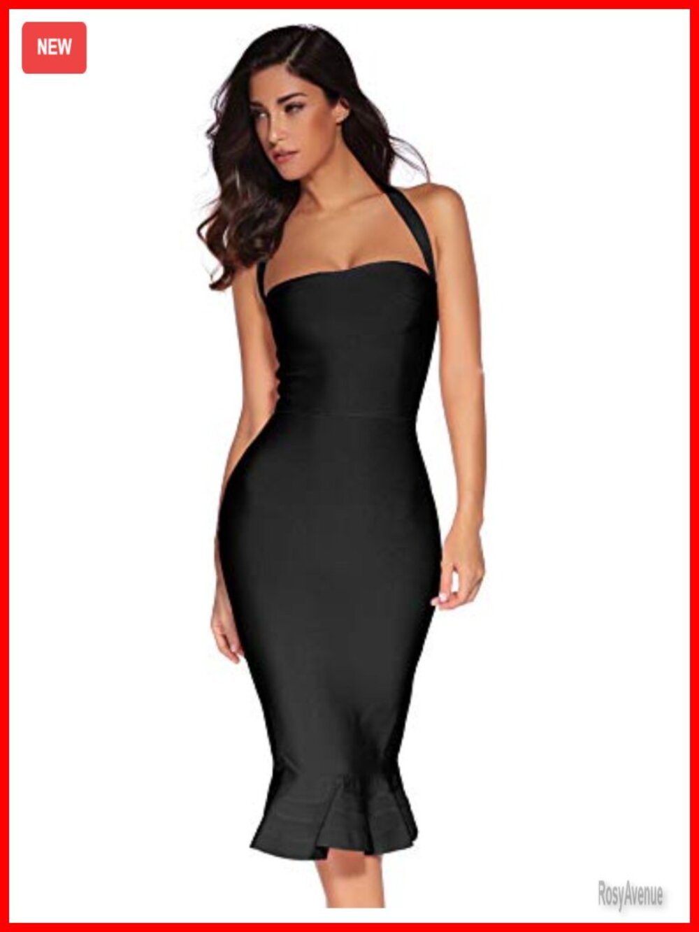 Halter Fishtail Bandage Midi Dress Bodycon Party Cocktail